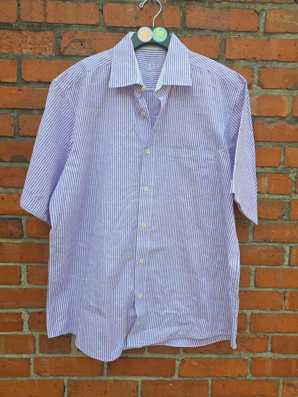 Bugatchi Men’s XL Purple Stripe/Floral Short Sleeve Cotton Classic Fit (Z1)